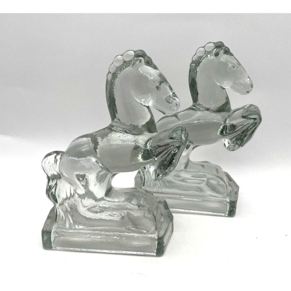 Vtg. L.E Smith Glass Horse Book Ends